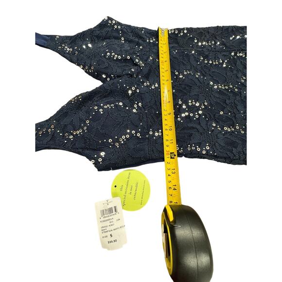 Maxi Navy Blue Windsor Sequined Prom Dress With Open Back - Picture 8 of 11